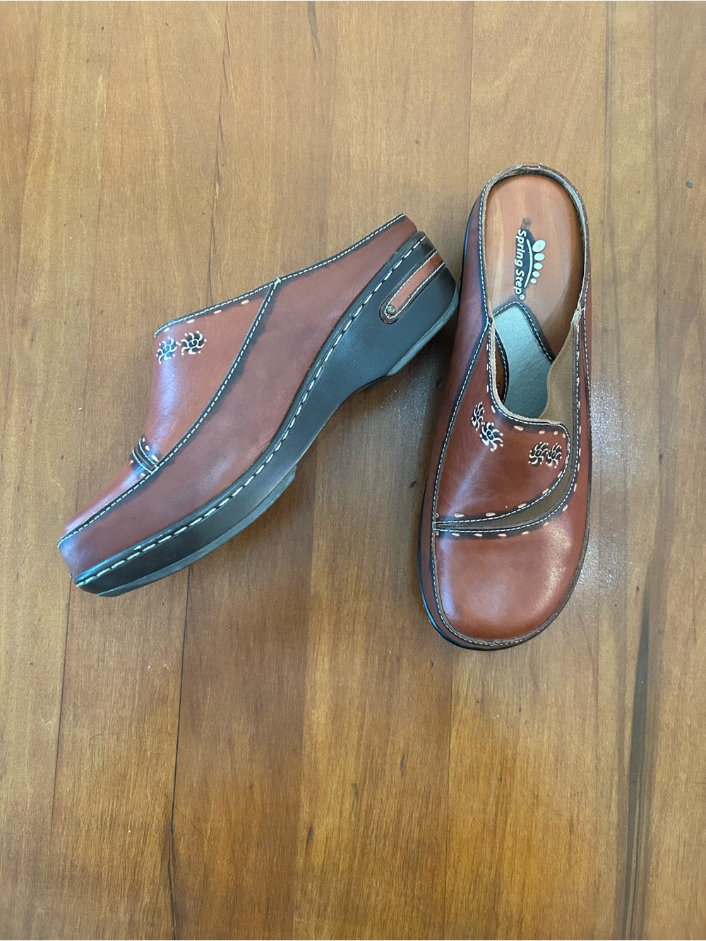 Spring Step Leather Comfort Clogs Mules Brown EU 42 US 10.5-11 Artisan Wedge
